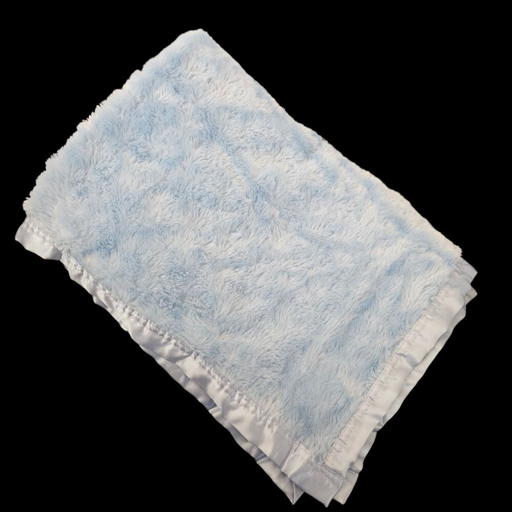 Small Wonders Baby‎ Blanket Light Blue Satin Trim Back Swirl Plush Soft